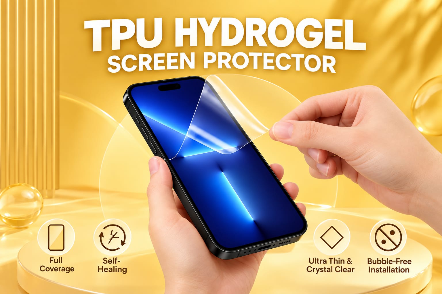 Proses pemasangan hydrogel screen protector pada smartphone